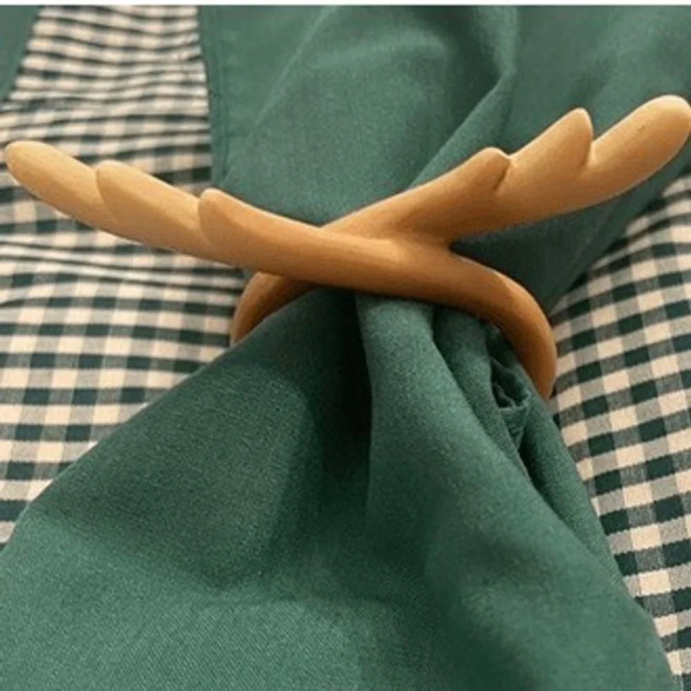 Set of 4 Rustic Moose Placemats Napkins & Antler Rings Green Gingham Lodge Decor